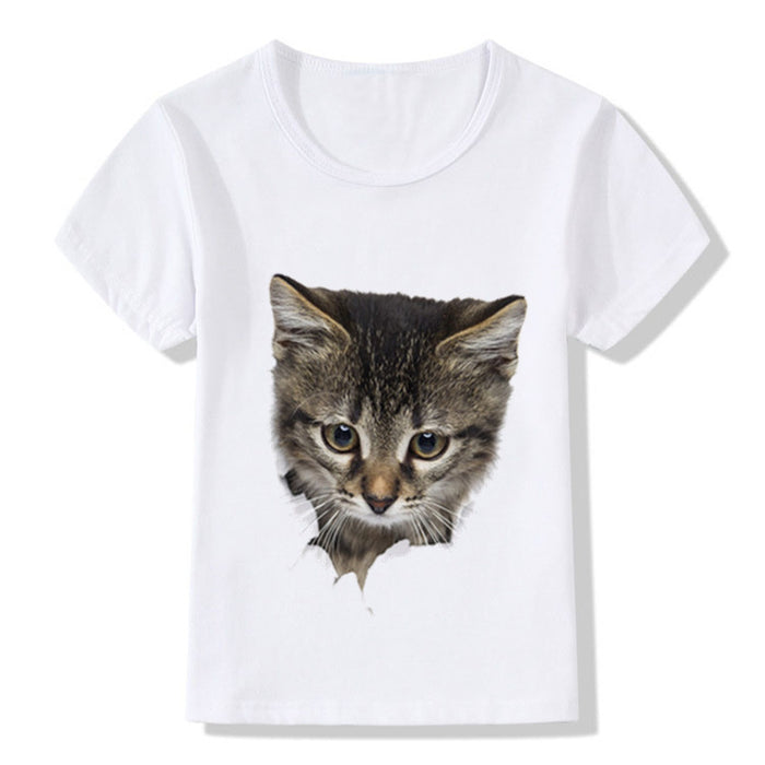 Casual Short-sleeved Cat 3d Printed Children's T-shirt