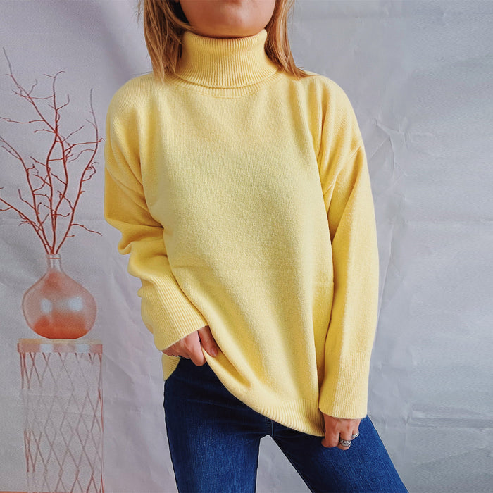 Top Solid Color Turtleneck Long Sleeve Sweaters Pullover Women