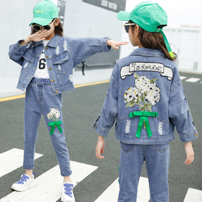 Cute And Comfortable Lapel Cross-border Denim Jacket For Girls