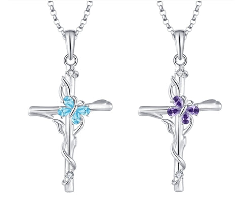 S925 Sterling Silver Zircon Pendant Cross Necklace For Women