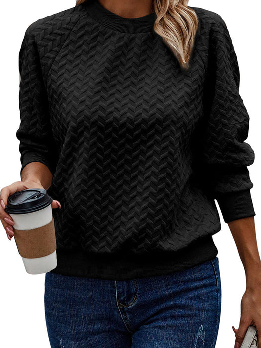 Solid Color Textured Round Neck Sweater