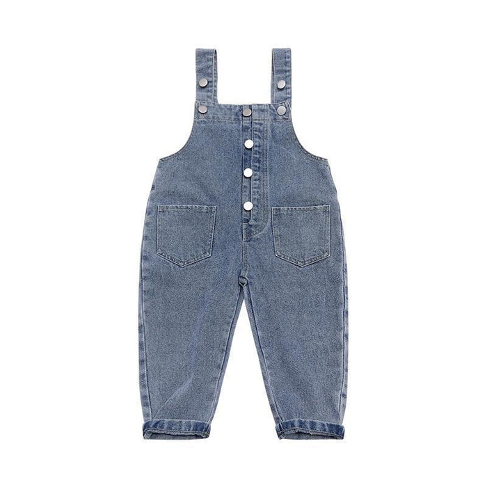 Girls Denim Overalls And Lace Shirt Two-piece Suit