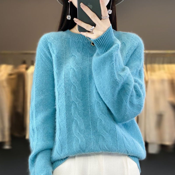 Women's Cable-knit Sweater Knitwear Top Pullover Solid Color Bottoming Shirt