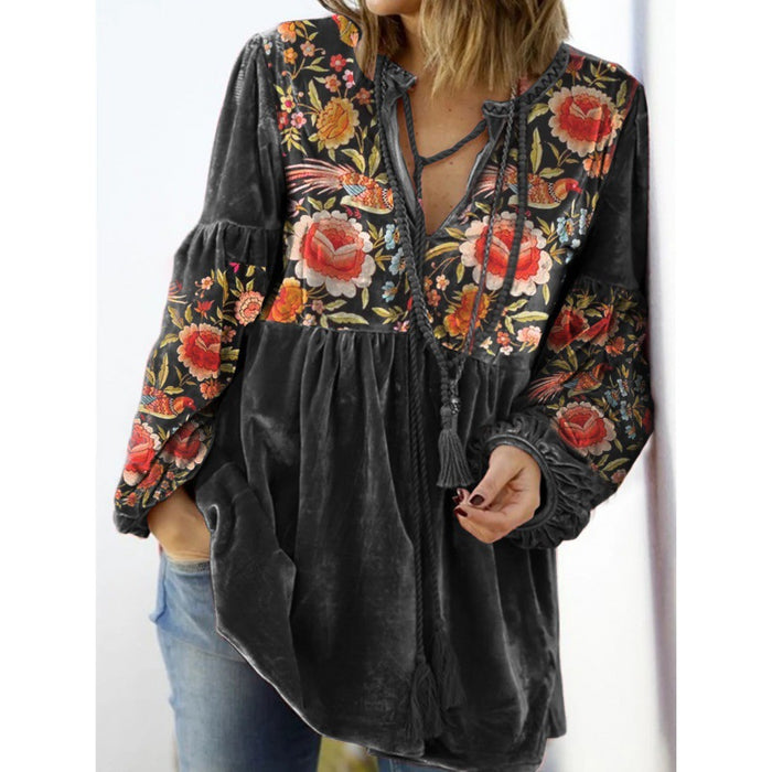 V-neck Knot Front Dart Flower Top