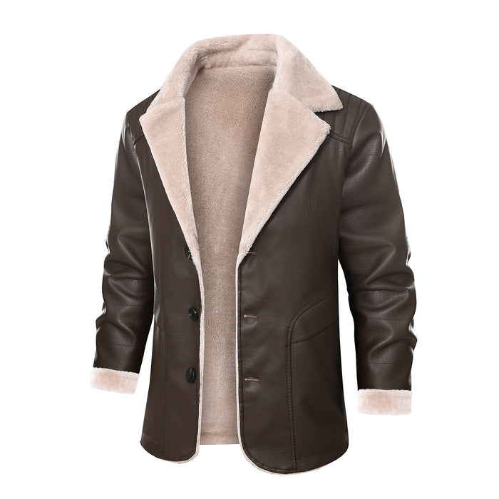 Thick Fleece Fur Integrated Warm Suit Leather Label Leather Jacket Coat