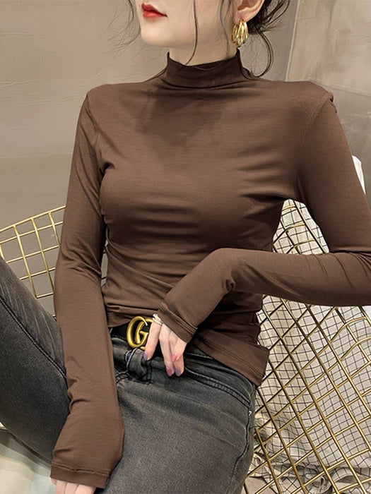 Half Turtleneck Bottoming Shirt Women's Inner Threaded Long Sleeve Cotton Top