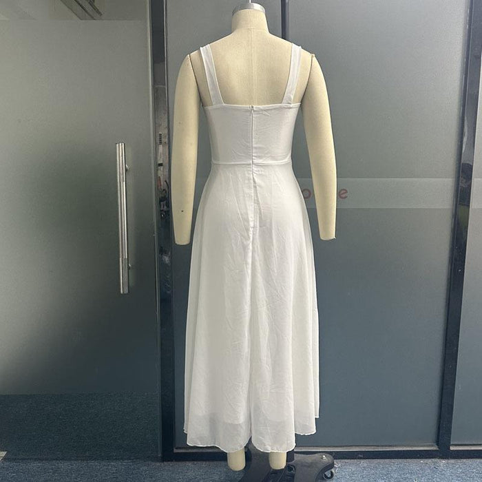 Women's Fashion Square Collar Sling Temperament Waist-controlled Dress