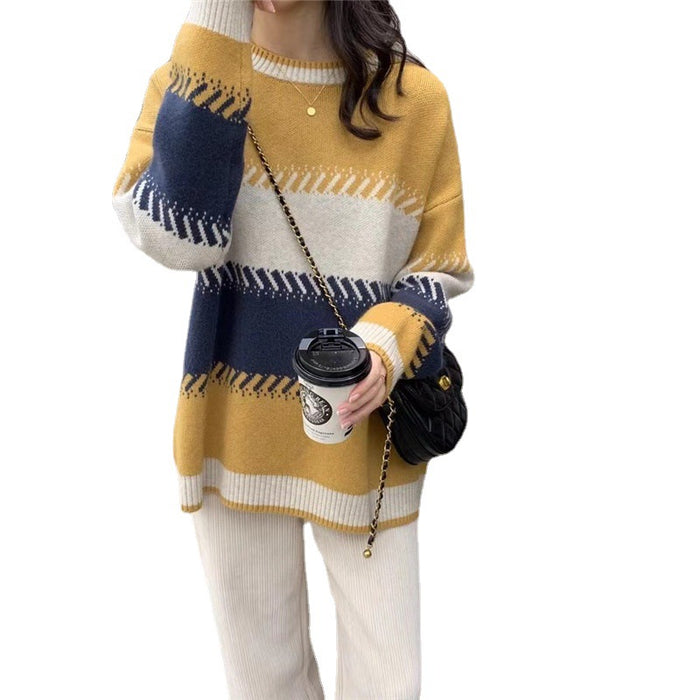 Gentle Style Fashionable Stylish Contrast Color Lazy Sweater for Women