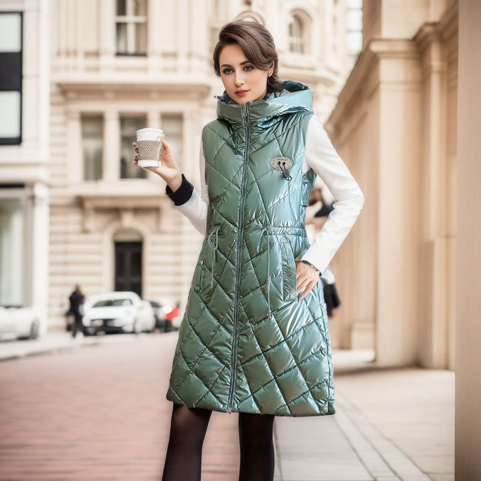 Women's Glossy Cotton-padded Jacket Vest Mid-length