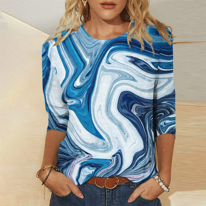 Women's Round-neck Positioning Printing Mid-sleeved T-shirt