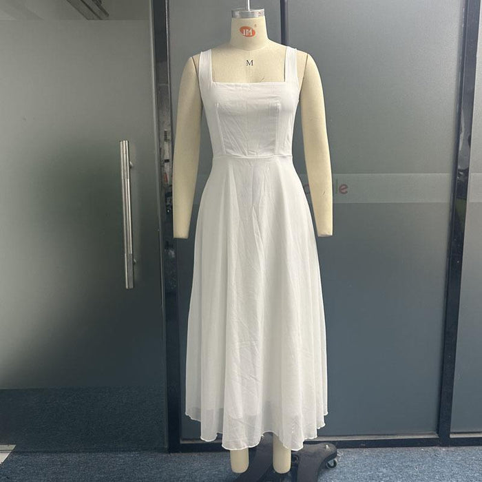 Women's Fashion Square Collar Sling Temperament Waist-controlled Dress