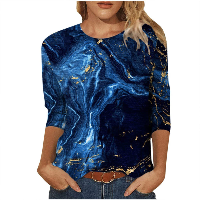 Women's Round-neck Positioning Printing Mid-sleeved T-shirt