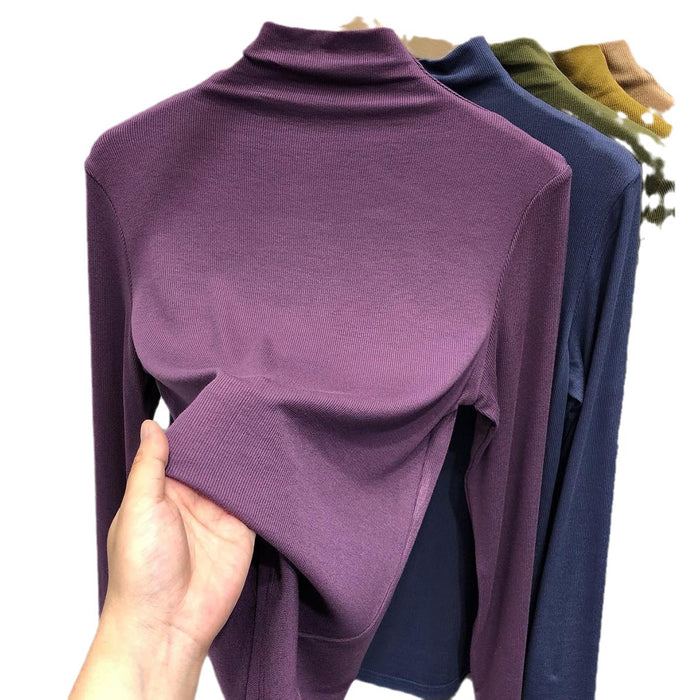 Half Turtleneck Bottoming Shirt Women's Inner Threaded Long Sleeve Cotton Top