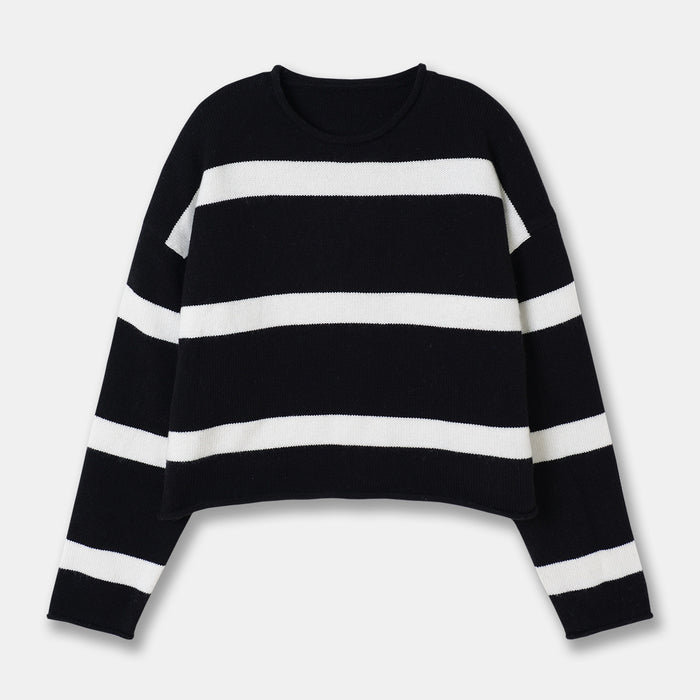 Wool Striped Sweater Curly Embroidered Striped Sweater for Women