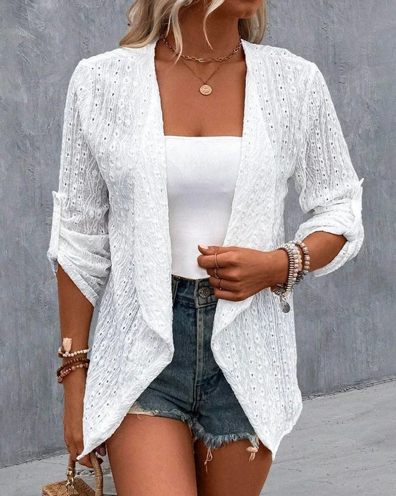 Women's Fashion Long Sleeve Casual Rolled Sleeves Cardigan Jacket