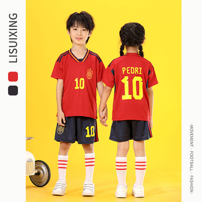 Summer Yellow Kindergarten Chinese Team Men&#039;s Outdoor Training Sports Jersey No. 10 Children&#039;s Football Suit Set Female