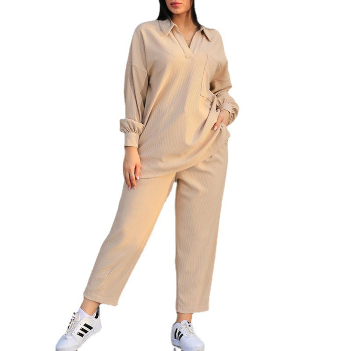 Women's Fashion Casual Lapel Long Sleeve Shirt Casual Pants Suit