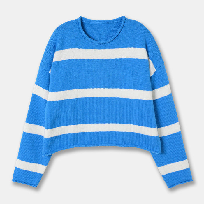 Wool Striped Sweater Curly Embroidered Striped Sweater for Women