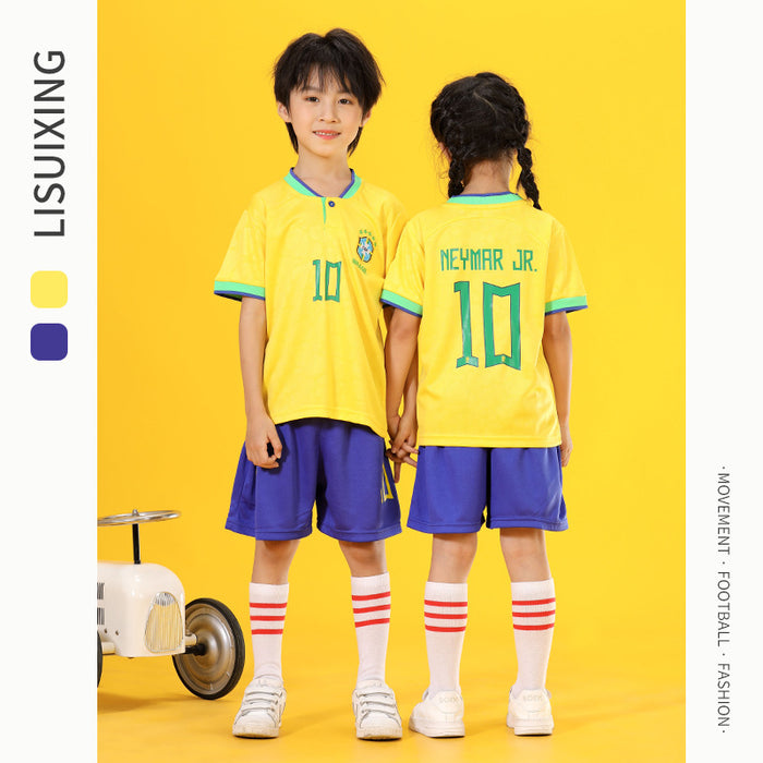 Summer Yellow Kindergarten Chinese Team Men&#039;s Outdoor Training Sports Jersey No. 10 Children&#039;s Football Suit Set Female