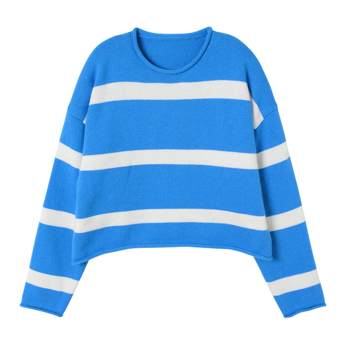 Wool Striped Sweater Curly Embroidered Striped Sweater for Women