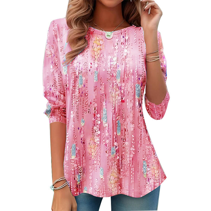 New Floral Flounce Hem Bottoming Shirt Long Sleeve T-shirt