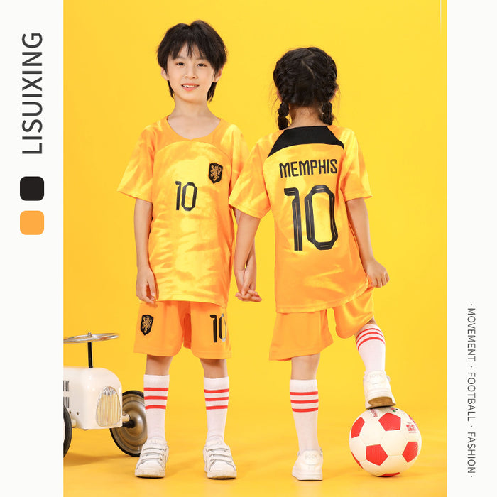 Summer Yellow Kindergarten Chinese Team Men&#039;s Outdoor Training Sports Jersey No. 10 Children&#039;s Football Suit Set Female