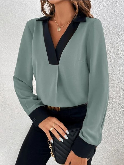 Women's V-collar Contrast Color Casual Shirt