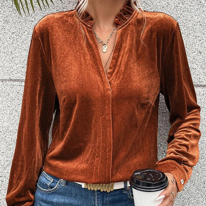 Fashion Women's Wear Shirt Pleuche Top Stand Collar