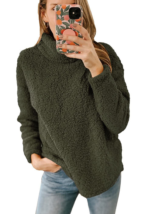 Women's Clothing New Furry Turtleneck Solid Color Hoodie Plush