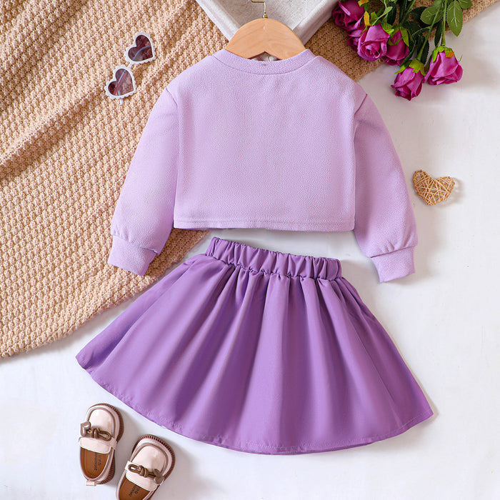 Girls Letter Print Sweatshirt Skirt Suit