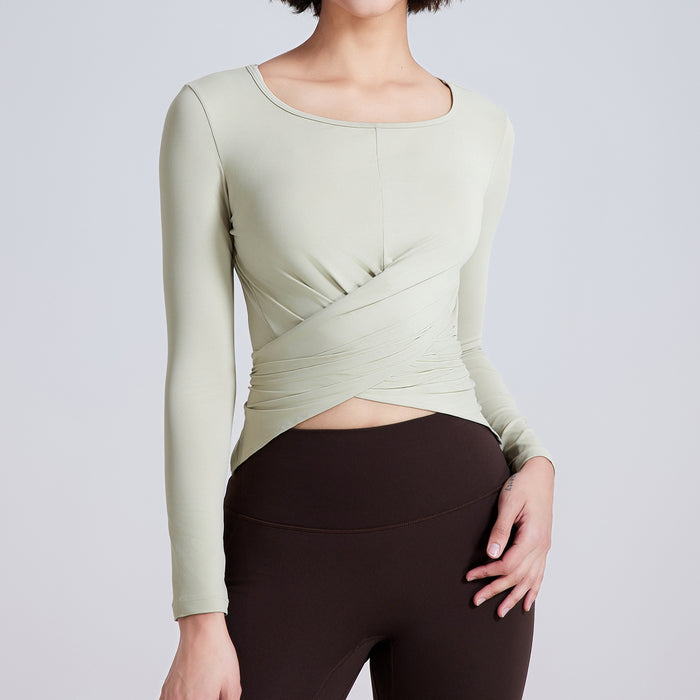 Cross Button Slim Fit Thin Yoga Wear Long Sleeve