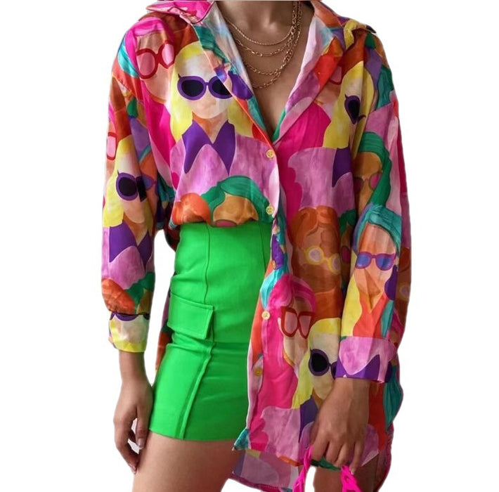 Women's Long-sleeved Printed Mid-length Shirt