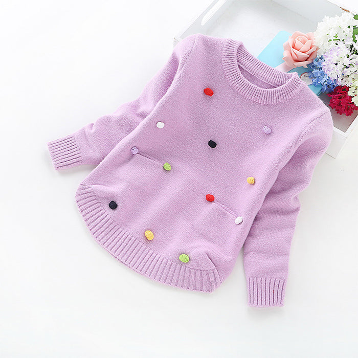 Girls' Round Neck Sweater Kids Korean Version