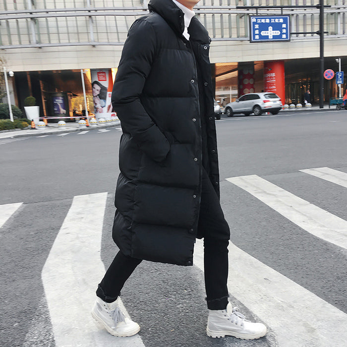 Long Cotton-padded Jacket With Stand-up Collar Over-knee