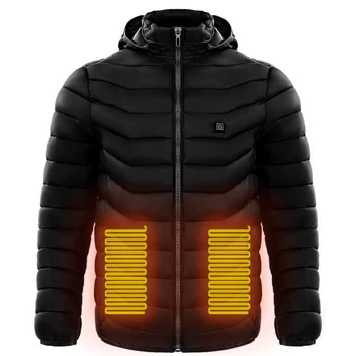 Beheizte Pufferjacke für Herren, elektrisch beheizter Mantel, isolierte Kapuze, Windjacke, 9 Wärmezonen