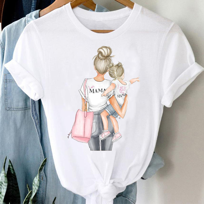 Mother's Day Theme Loose Cartoon Half Sleeve Cute Short Sleeve T-shirt Woman