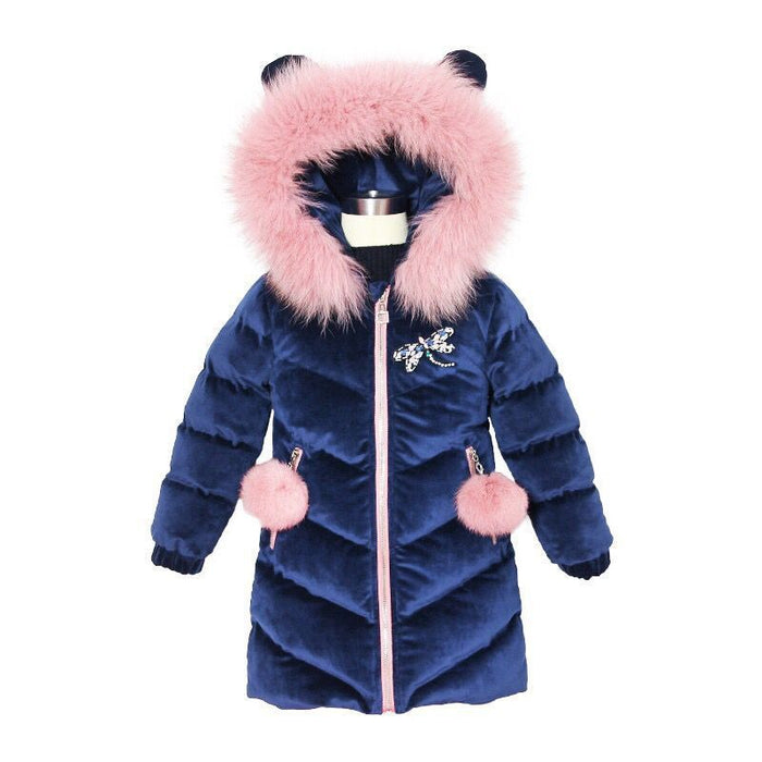 Fleece Thickened Mid-length Dragonfly Down Padded Jacket