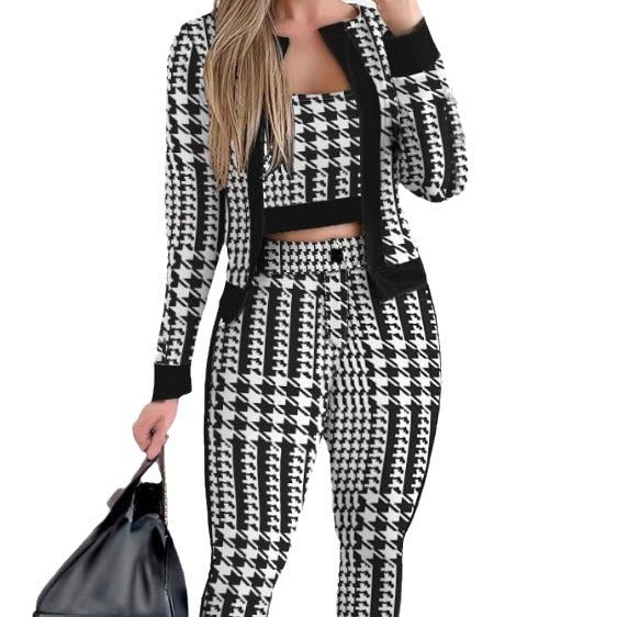 Street Hipster Women's Vest Cardigan Leggings Three-piece Suit