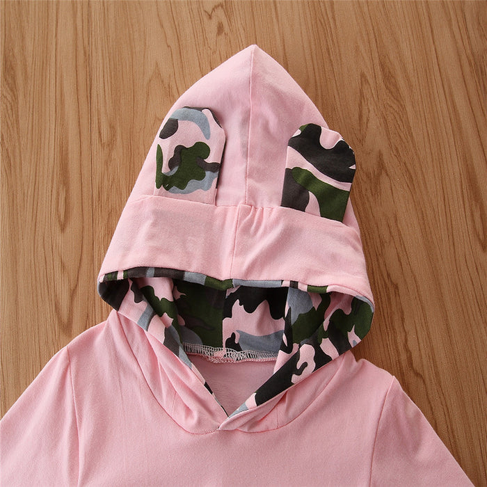 Girls Spring And Autumn Hooded Sweater Small Suit Ins Type Female Baby Camouflage 2 Piece Set