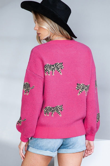 Long Sleeve Personalized Animal Print Pullover Sweater