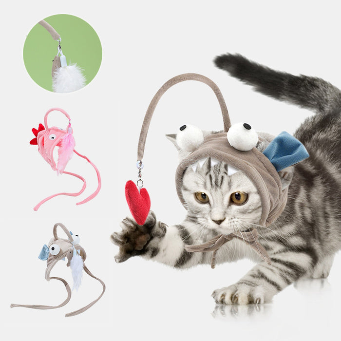 Head Wearing Feather Funny Cat Stick Funny Cat Toy Stick Gray Big Eye Pet Toys Pet Products