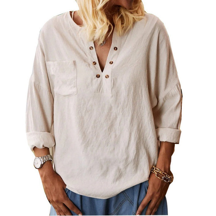 Cotton Linen Long Sleeve Blouse Women's