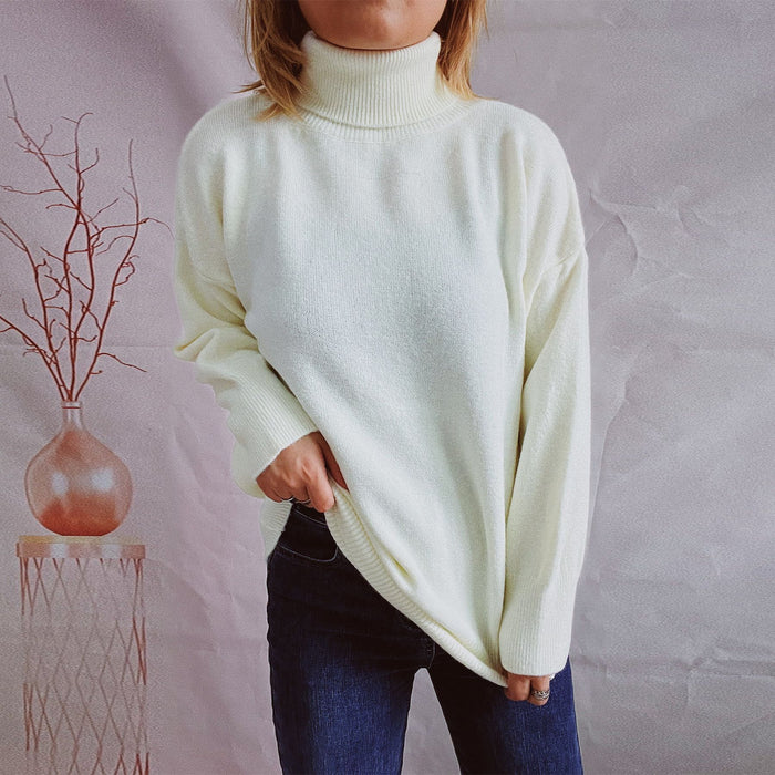 Top Solid Color Turtleneck Long Sleeve Sweaters Pullover Women