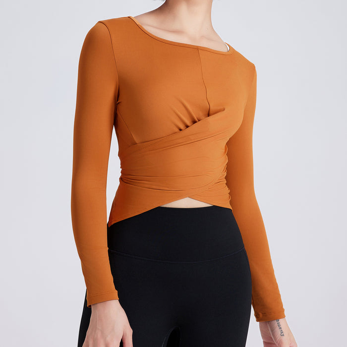 Cross Button Slim Fit Thin Yoga Wear Long Sleeve