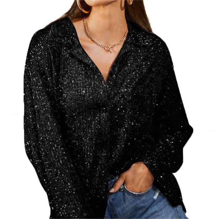 Shang Sequined Long Sleeve Lapel Temperament Leisure Shirt