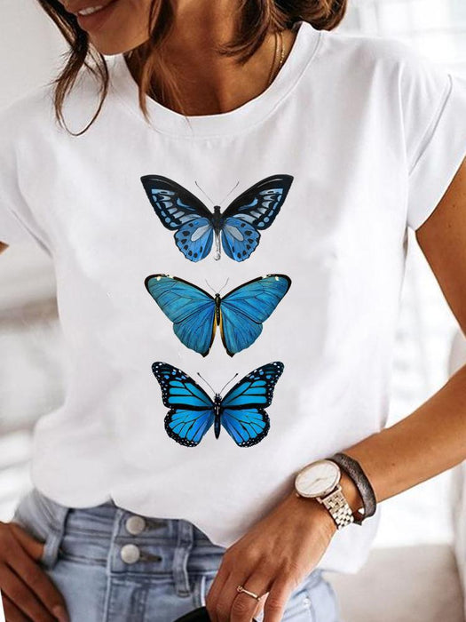 Crew Neck Casual Printed T-shirt For Women