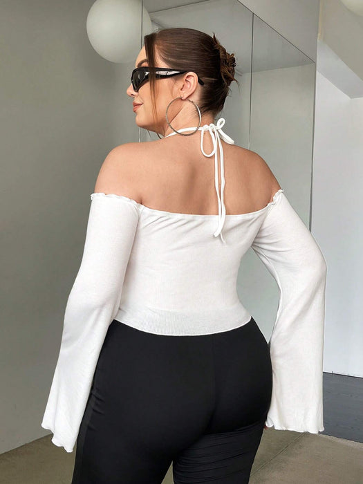 Autumn And Winter New Slim-fit Sexy Off-shoulder Off-shoulder Flared Long-sleeved Top