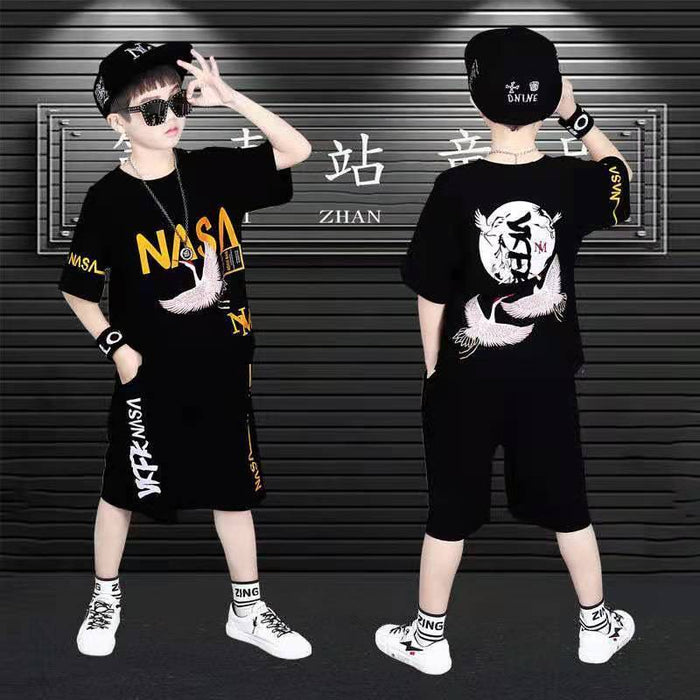 Boys' Summer Loose Sports Clothes Middle And Big Children's Two Piece Set