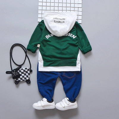 Baby Jungen Mädchen Kleidung Buchstaben Baumwolle Kapuzen T-Shirt Hosen 2-teiliges Set für Kinder