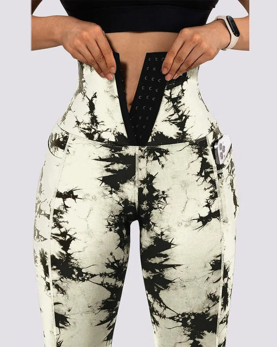 Women's Yoga Sports Patchwork Pocket Tie-dye Leggings